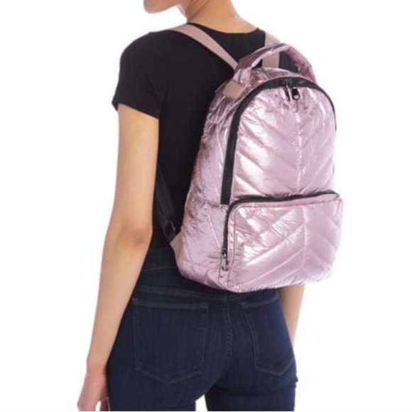 NWT - Metallic Pink - Urban Expressions - high shine quilted Puffer Backpack - Picture 2 of 16